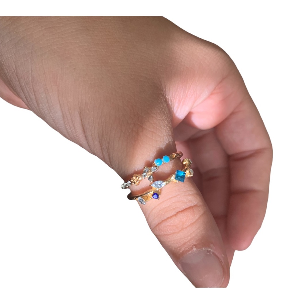 Set of 2 Blue/ Turquoise Gold Fashion Rings